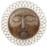In the manner of Sergio Bustamante Large Copper Sun Sculpture. Some wear or oxidation to surface.
