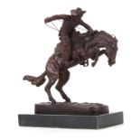 After: Frederic Remington "Bronco Buster" Bronze Sculpture on Marble Base. Stamped. Wear to patina