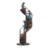 Leonardo Rossi (20th Century) "Stairway to Heaven" Painted Bronze Sculpture on Marble Base.