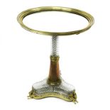 Antique Possibly Baccarat Bronze and Crystal Pedestal Table with Mirrored Top. Chips and losses to