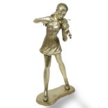 Modern Silver Color Bronze Sculpture of a Young Violinist. Unsigned. Wear to surface, rubbing