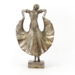 Modern Art Deco Chiparus Style Bronze Sculpture. Depicts a silver color deco dancer posing while