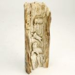 Antique Chinese Mammoth Tusk Carving Depicting Animals. Unsigned. Age cracks. Measures 7-1/2" H.