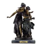 After: Auguste Moreau, French (1834-1917) "Romance" Bronze Sculpture on Marble Base. Signed and