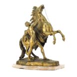 After: Guillaume Coustou, French (1677-1746) "Cheval de Marly" Bronze Sculpture on Marble Base.