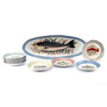 Antique Eleven (11) Piece Carlsbad Austria Gilt Hand Painted Porcelain Fish Serving Set. Includes: