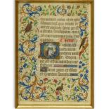 Early Hand Painted Illuminated Manuscript in finely carved and giltwood 19th Century Frame. Toning