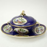 18th Century Sevres Porcelain Cobalt Blue and Gilt Ecueille and Cover with Underplate, circa 1770-