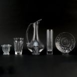 Grouping of Five (5) Baccarat Tabletop Items. Includes: handled pitcher, small plate, small flower