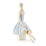 Large Lladro Gres Porcelain Seated Ballerina Dancer. Signed. Good condition. Measures 14-1/4" H x