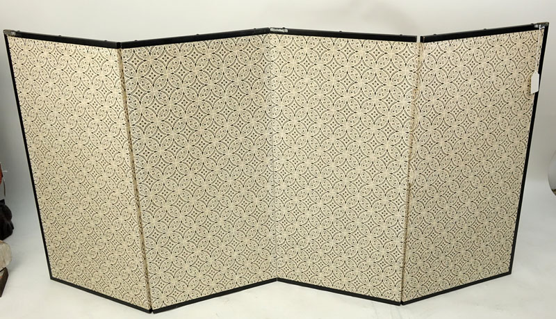 20th Century Japanese Four Panel Screen with Floral Decoration. Signed lower left. Slight surface - Image 6 of 6