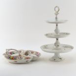 Grouping of Two (2) Hand Painted Porcelain Tabletop Items. antique Dresden divided dish, possibly