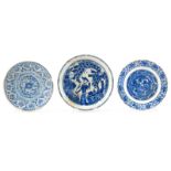 Grouping of Three (3) 17th Century Persian Blue and White Glazed Ceramic Dishes. Provenance: