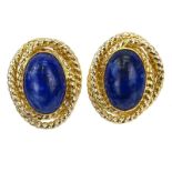 Lady's 14 Karat Yellow Gold and Cabochon Lapis Lazuli Earrings. Stamped 14K PBD. Very good