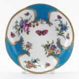18th Century French Sevres Style Blue Celeste Soft Paste Porcelain Bowl. Painted flowers and
