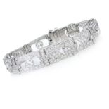 Art Deco style Approx. 8.36 Carat Round Brilliant Cut Diamond and Platinum Bracelet. Diamonds E-F-