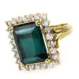 Vintage Approx. 15.0 Carat Emerald Cut Tourmaline, 2.25 Carat Round Brilliant Cut Diamond and 18