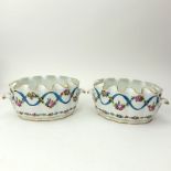 Pair of 18/19th Century French Porcelain Monteiths. Hand painted floral sprays and ribbon