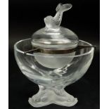 Lalique "Igor" Caviar Set. Including underbowl with three converging fish-form feet and a