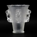 Vintage Lalique France "Saint-Emilion" Frosted and Clear Vase with Applied Birds. Etched signature