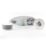 Vintage Ten (10) Piece Transferware Porcelain Fish Serving Set. Includes: one oval platter and