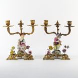 Pair 19/20th Century Gilt Bronze and Meissen Porcelain Candelabra. Each with Meissen figurines and