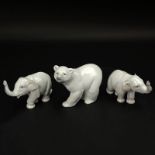 Three (3) Lladro Porcelain Figurines. Includes 2 elephants, 3-1/4" H and a polar bear, 4" H. Signed.