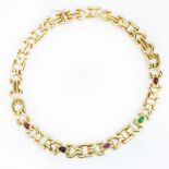 Vintage 14 Karat Yellow Gold Necklace accented with Cabochon Emerald, Ruby, Sapphire and Amethyst.