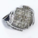 Vintage Princess Cut Diamond and 14 Karat White Gold Ring. Stamped 14K. Good vintage condition. Ring