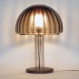 Mid Century Modern Fluted Glass and Copper Mushroom Lamp. Unsigned. Small chips to interior rim of