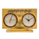 Vintage Le Coultre Brass Barometer Thermometer Desk Clock. Signed. Wear and rubbing, not running.