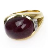 Vintage Approx. 16.50 Carat Sugarloaf Cabochon Ruby, .30 Carat Diamond and 14 Karat Yellow Gold