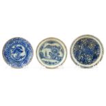 Grouping of Three (3) 17th Century Persian Blue and White Glazed Ceramic Saucers. One saucer is