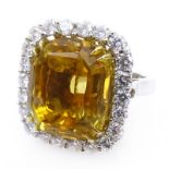 Approx. 23.0 Carat Cushion Cut Citrine, 2.20 Carat Round Brilliant Cut Diamond and 18 Karat White