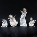 Grouping of Four (4) Lladro Glazed Porcelain Figurine. Includes: angel with bell #4960, angel