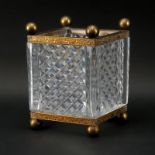 Vintage Bronze Mounted Baccarat Style Square Cache Pot. Unsigned. One ball foot loose, typical