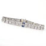 Art Deco Approx. 8.25 Carat European Cut Diamond , Sapphire and Platinum Bracelet. Unsigned. Good