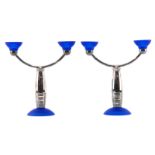 Christofle Art Deco Silver Plate and Cobalt Blue Glass Candlesticks. Stamped with markers mark on