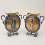 Pair of Antique French Hand Painted Porcelain Vases. Each with a Royal Portrait. Incised mark on