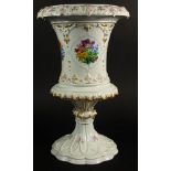 Large Impressive 19/20th Century Meissen Hand Painted Porcelain Bolted Urn with Floral Decoration.
