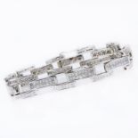 Approx. 11.75 Carat Invisible Set Square Cut Diamond and 14 Karat White Gold Bracelet. Diamonds F-