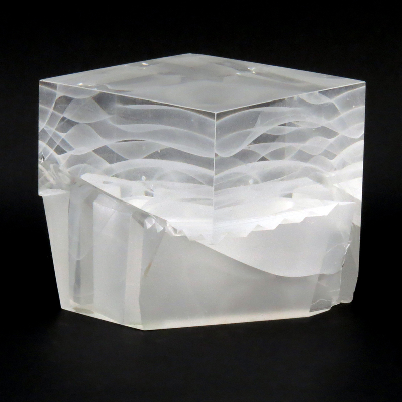 Steven Weinberg, American (b. 1954) Glass Cube Sculpture "680301" Cast, cut, polished with