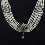 Art Deco Approx. 5.0 Carat Diamond, 1.0 Carat Sapphire, Pearl, 18 Karat Yellow Gold and Platinum