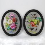 Pair of French Platinum Ground Porcelain Plaques, painted with floral and bird still life