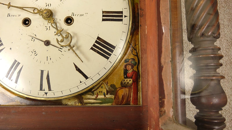 Antique Thomas Brown of Birmingham Carved Mahogany Burlwood Tall Case Grandfather Clock. Hand - Image 8 of 10