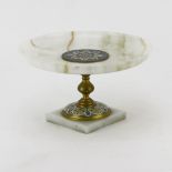 Antique French Onyx and Champleve Enamel Tazza. Unsigned. Tiny nicks on rim or in good condition.