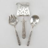 Three (3) Piece Sterling Silver Repousse Serving Pieces. Includes Kirk Stieff all silver pastry/