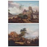 Follower of Philips Wouwerman, Dutch (1619-1668) Pair of oil on panels both depicting "Encampment On