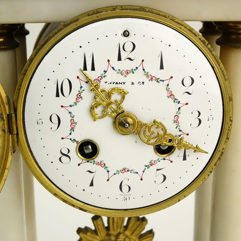 Tiffany and Co France Marble and Brass Mantle Clock. Porcelain dial marked "Tiffany & Co., France" - Image 2 of 9