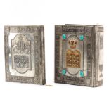 Two Judaica Silver Plate Covered Books. Includes: The Holy Scriptures, cover with inset turquoise